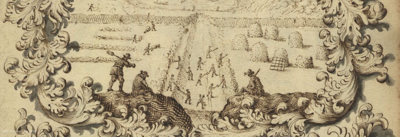 Verveners graven een kanaal. - Tekening: Jannes Tideman, Collectie Groningen Archieven (1468-149/1)