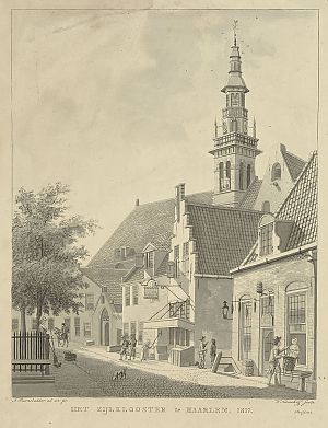 <p>Het Zijlklooster in Haarlem, ets van Walraad Nieuwhoff, 1800 - 1837</p>
