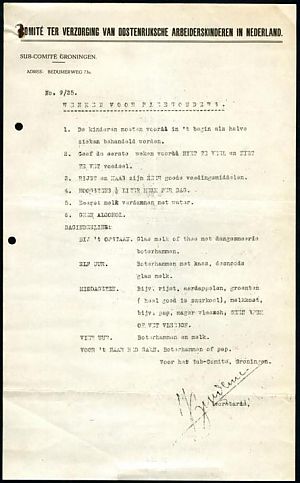 <p>Instructies van subcomit&eacute; Groningen aan pleegouders voor de verzorging van hun Oostenrijkse pleegkinderen. - Collectie Internationaal Instituut voor Sociale Geschiedenis</p>
