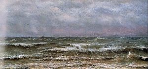 Les brisants de la Mer du Nord (brekende golven van de Noordzee), H.W. Mesdag, 1870. - Foto van schilderij: Hoogsteder & Hoogsteder