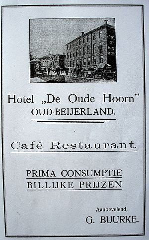 <p>Advertentie voor &#39;De Oude Hoorn&#39; in Oud-Beijerland. - Foto:&nbsp;Historische Vereniging Oud Beijerland</p>
