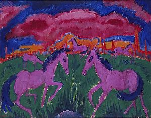 Paarse paarden, 1927, door Johan Dijkstra.
