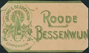 <p>Etiket van &#39;Grunos&#39; bessenwijn&#39;. - Foto: collectie Historische Vereniging Loppersum</p>
