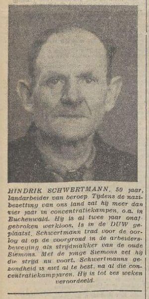 <p>Hindrik Schwertmann in De Waarheid van 22 januari 1953.</p>
