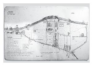 <p>Plattegrond van de Stelling Nansum, getekend door H. Stoppels, 1985<em>.</em></p>
