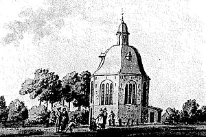 <p>De Koepelkerk van Sappemeer, die in 1655 in gebruik werd genomen, hier op een prent van onbekende ouderdom. &ndash; Bron onbekend, Koepelkerk Sappemeer</p>
