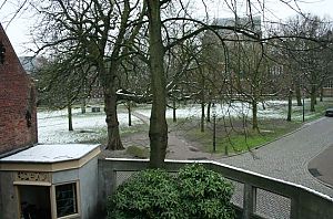 Uitzicht vanuit de Beukemazaal op het Marinikerkhof.