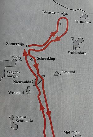 <p>De weg die Trijntje eind april 1945 heeft afgelegd.</p>

