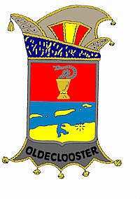 Het wapen van Oldeclooster. De vijf dorpen van de voormalige gemeente Kloosterburen (Kleine Huisjes, Kruisweg, Molenrij, Hornhuizen en Kloosterburen) worden verbeeld in de vijf bellen aan de kraag in het wapen van de vereniging.