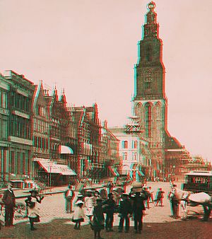 <p>Anaglyph naar de stereofoto van de Grote Markt Noordzijde. - Foto: 212 Fahrenheit</p>
