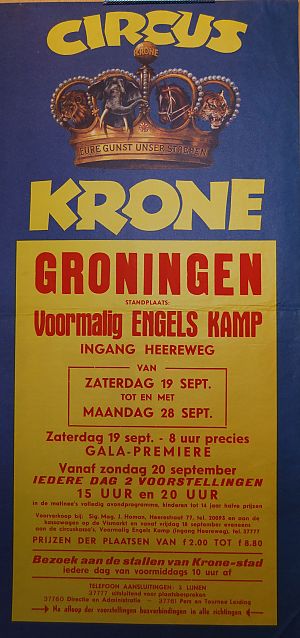 <p>Poster van het bezoek van Circus Krone aan Groningen in 1959. - Collectie J.Kuipers</p>
