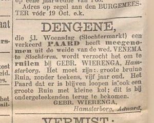 <p>Nieuwsblad van het Noorden, 11 oktober 1899.</p>
