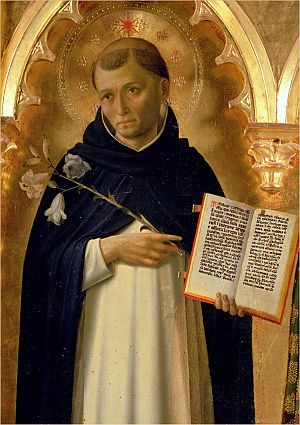 <p>De heilige Dominicus, stichter van de kloosterorde. &ndash; Portret op het altaarstuk van Perugia, Itali&euml;, door Fra Angelico</p>
