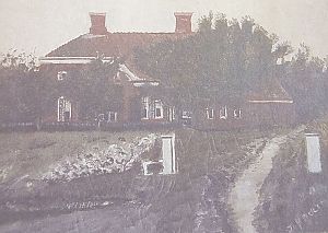 Het huis van opa Gelderloos aan de Delleweg, Winneweer. - Foto van schilderij: J. Bultena