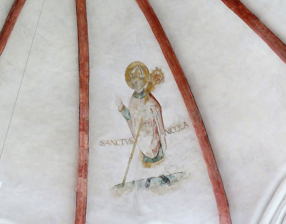 <p>Gewelfschildering in de Nicolaikerk van Sint-Nicolaas, waarschijnlijk aangebracht in 1570. Foto Martin&nbsp;Hillenga&nbsp;</p>
