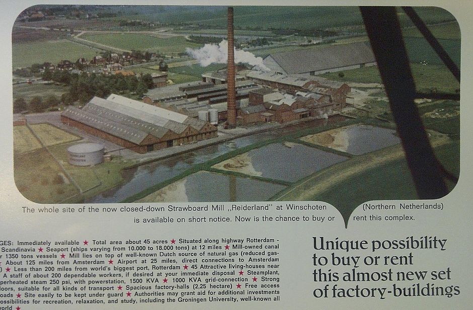 <p>Reiderland probeert na sluiting het fabriekscomplex te verkopen en produceert een wervende advertentie in het Engels. &ndash; Foto: collectie auteur</p>
