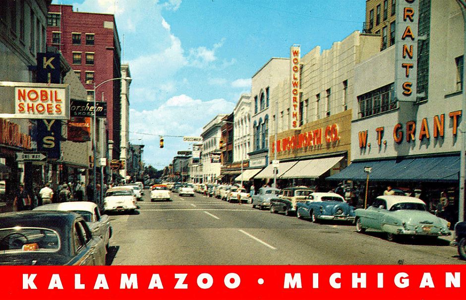 <p>Kalamazoo, Michigan, in de jaren vijfitg. Veel Groningers vonden hier hun nieuwe thuisland. - Ansicht: Migenweb</p>
