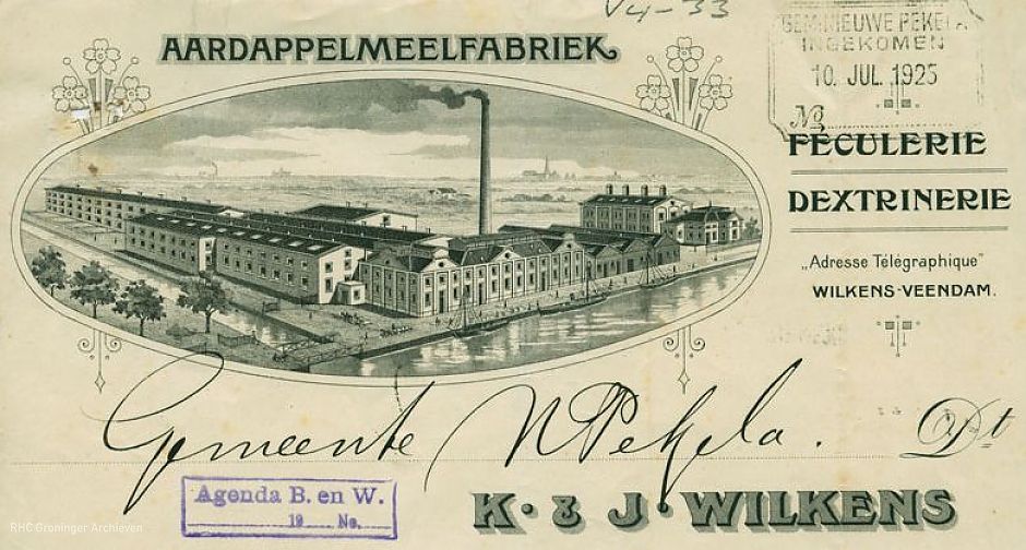 Rekening aardappelmeelfabriek K. & J. Wilkens te Veendam, detail, 1925, RHC Groninger Archieven (909-10).