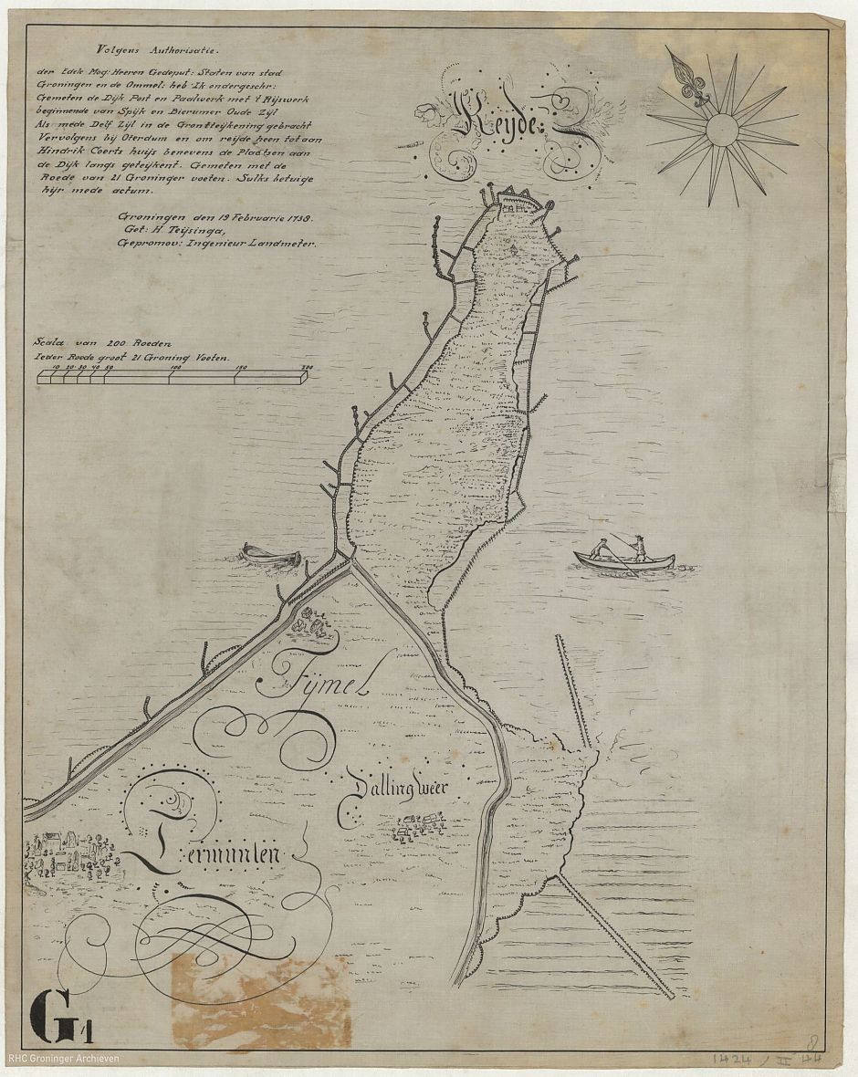 Kaart van de Punt van Reide, 1738, door Henricus Teijsinga. - www.beeldbankgroningen.nl (817-1424)