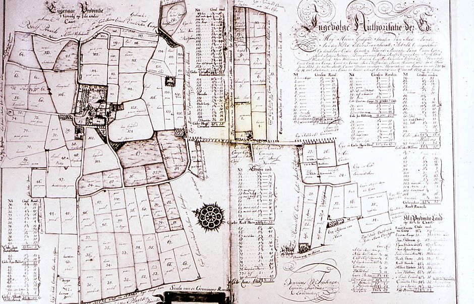 Klooster Yesse en de landerijen er omheen op de kaart van H. Teysinga uit 1732.