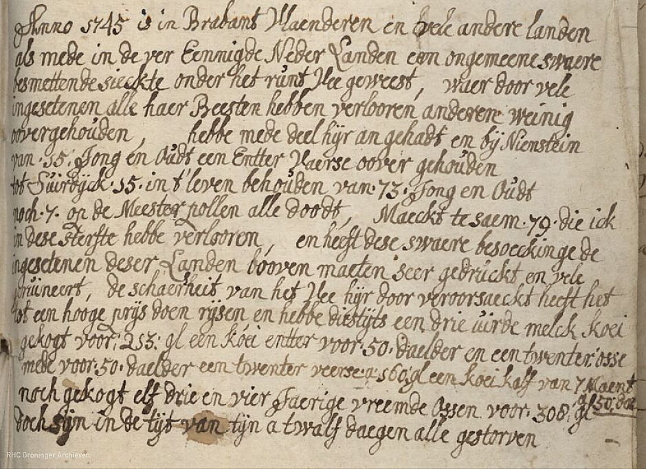 Inventarisatie van het verloren vee door Josina Patronelle Clant, 1745, RHC Groninger Archieven (625-18)