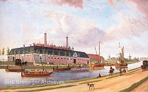 Aardappelmeelfabriek Tonden in Foxhol, in 1841 gesticht door Willem Albert Scholten. Olieverfschilderij uit 1868. - Foto: Collectie Veenkoloniaal Museum Veendam