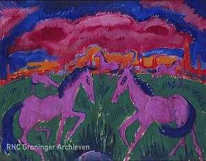 Paarse paarden, 1927, door Johan Dijkstra.