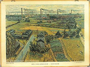 Een industriestad - Enschede, geschilderd door Johan Dijkstra (1924) - Foto: transisalania.blogspot.nl