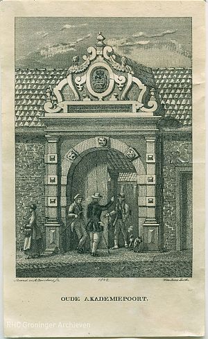 Academiepoort, litho, 1848, RHC Groninger Archieven (1536-3754)
