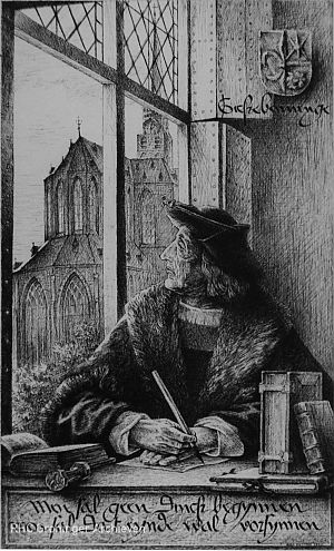Portret van Sicke Benninge, pentekening door Aizo Betten (1980)
