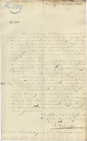 De brief van Sevenster 'aan den schout der gemeente Kantens'.