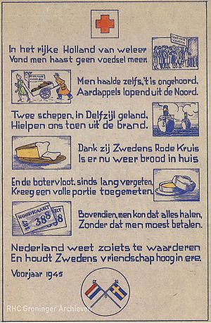 Pamflet met dankgedicht voor de voedselhulp, voorjaar 1945.