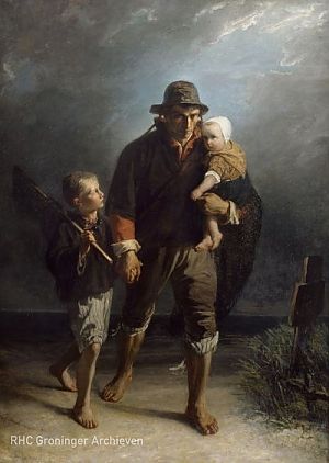 Langs moeders graf, schilderij van Jozef Israëls, 1856. 