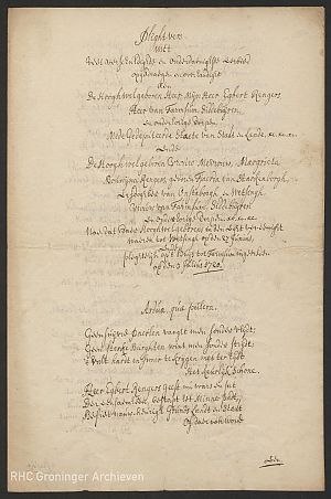 'Plightvers' van Theodorus Thermoij (1720)  - Collectie RHC Groninger Archieven (619-256).