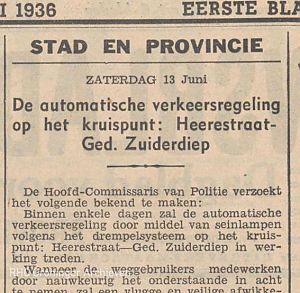 Het eerste verkeerslicht - Nieuwsblad van het Noorden, 13 juni 1936