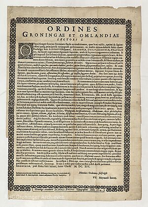 Aankondiging van de oprichting van de Groninger Academie, 1614. Credits: Collectie RHC Groninger Archieven.