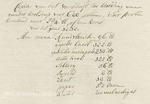 Recept uit het rapport van de Commissie voor Spijsuitdeling (detail) - Bijlage bij een brief van de commissie aan de prefect van 13 april 1812. Collectie RHC Groninger Archieven (3-1099).
